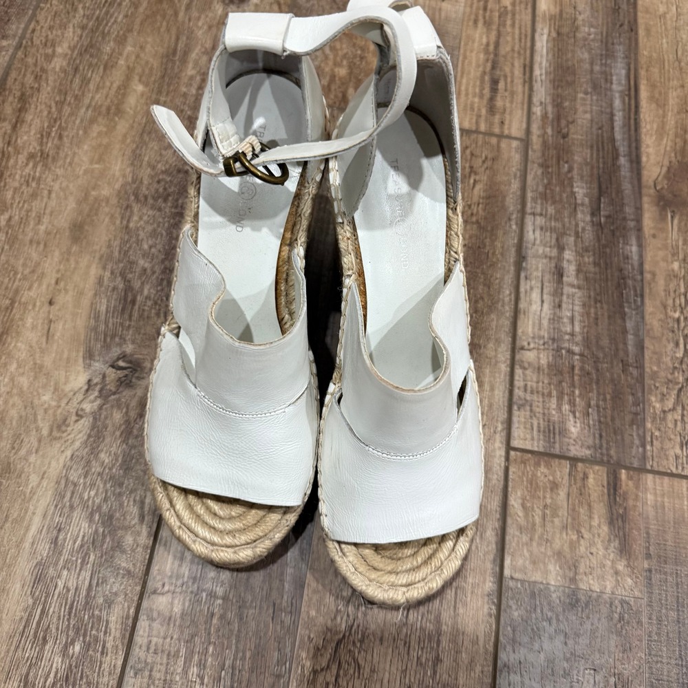 Treasure & Bond White Leather Espadrille Wedge Sandals Women 8M Ankle Strap